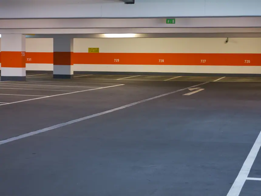 An upper parking deck after resurfacing