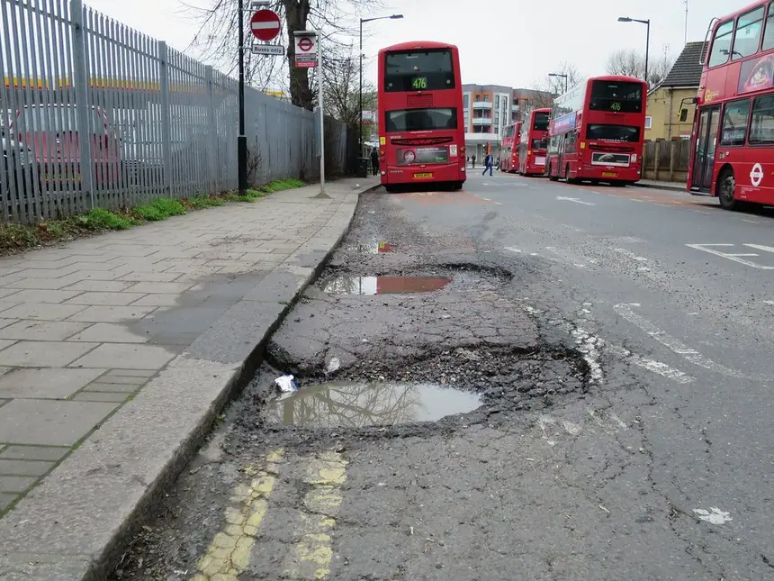 A pothole opened up ready for filling